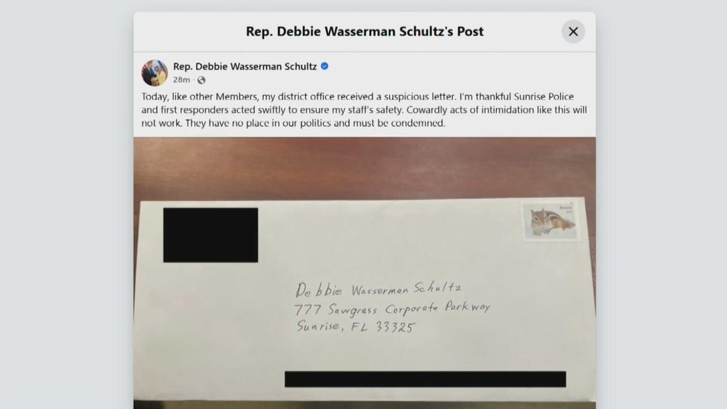 Congresswoman Debbie Wasserman-Schultz targeted by "suspicious envelope" at her Sunrise office — CBS Miami, Delray Beach Community news