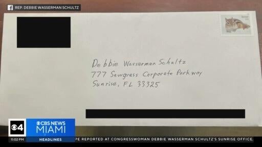 Congresswoman Debbie Wasserman Schultz's Sunrise office threatened by suspicious envelope — CBS Miami, Delray Beach Community news
